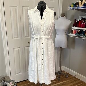 Anne Klein White cotton eyelet sleeveless Midi Dress